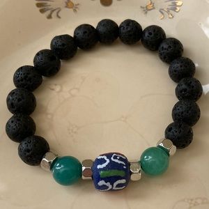 Trade Bead & Lava Rock Stretch Bracelet